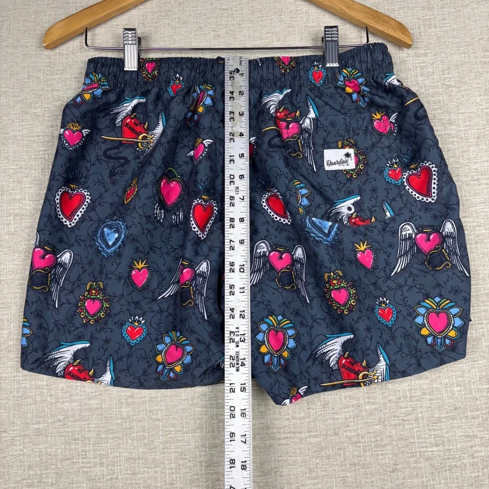 Boardies Mens Goth Tattoo Heart Print Swim Trunks Grey Pink Blue Small